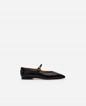 Bailarinas Flattered Camila Cuero Zapatos Negros | TMXPQ76908