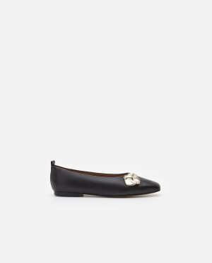 Bailarinas Flattered Natasha Cuero Zapatos Negros | MXDFL72056