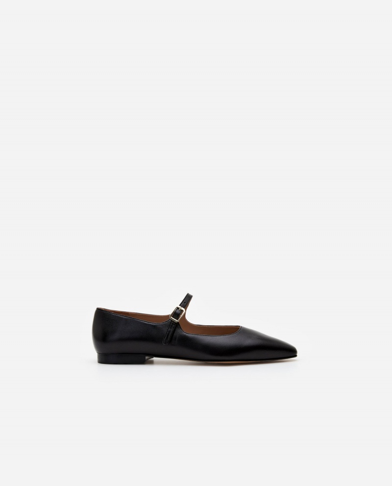 Bailarinas Flattered Camila Cuero Zapatos Negros | TMXPQ76908