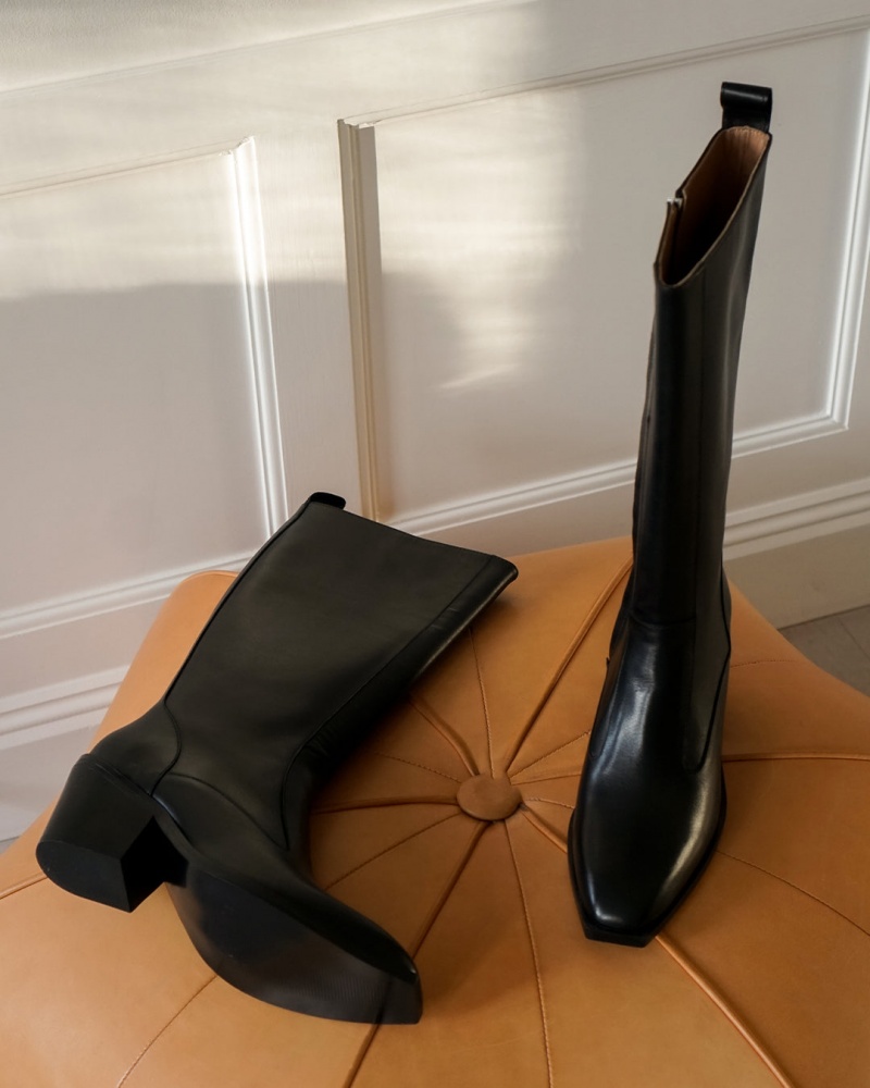Botas Flattered Carla Cuero Zapatos Negros | MXJVR78749