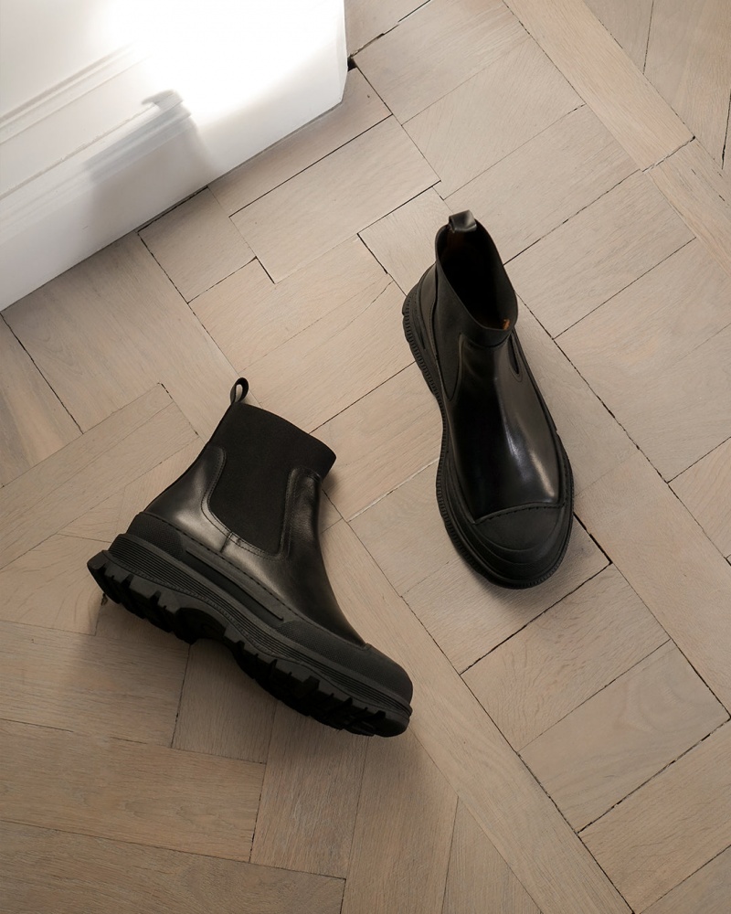 Botas Flattered Lena Cuero Zapatos Negros | FMXUI47645