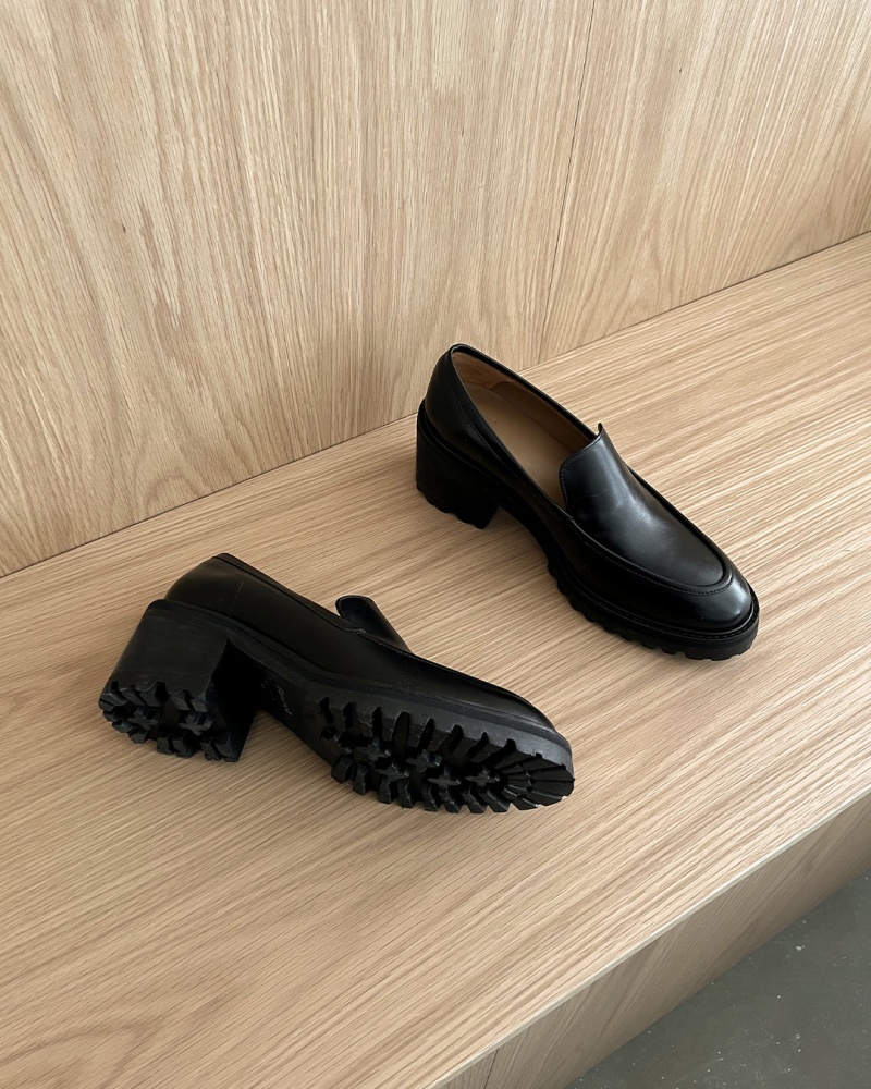 Mocasines Flattered Saga Cuero Zapatos Negros | QMXUV95104