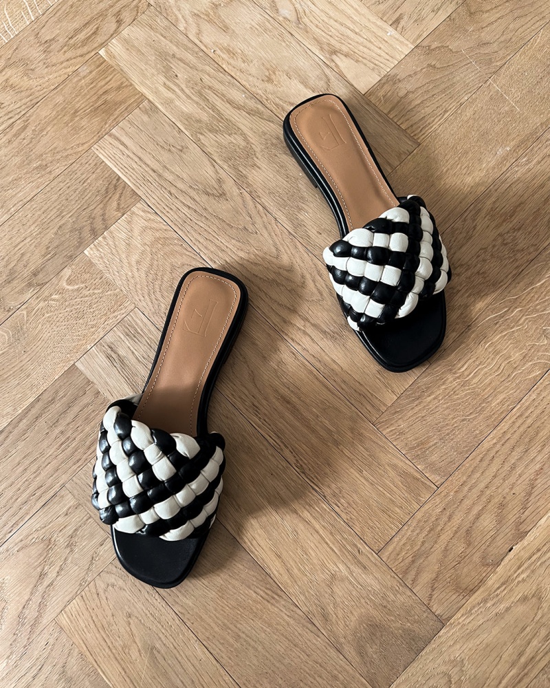 Sandalias Flattered Minou Cuero Zapatos Negros Blancos | EMXHC18961