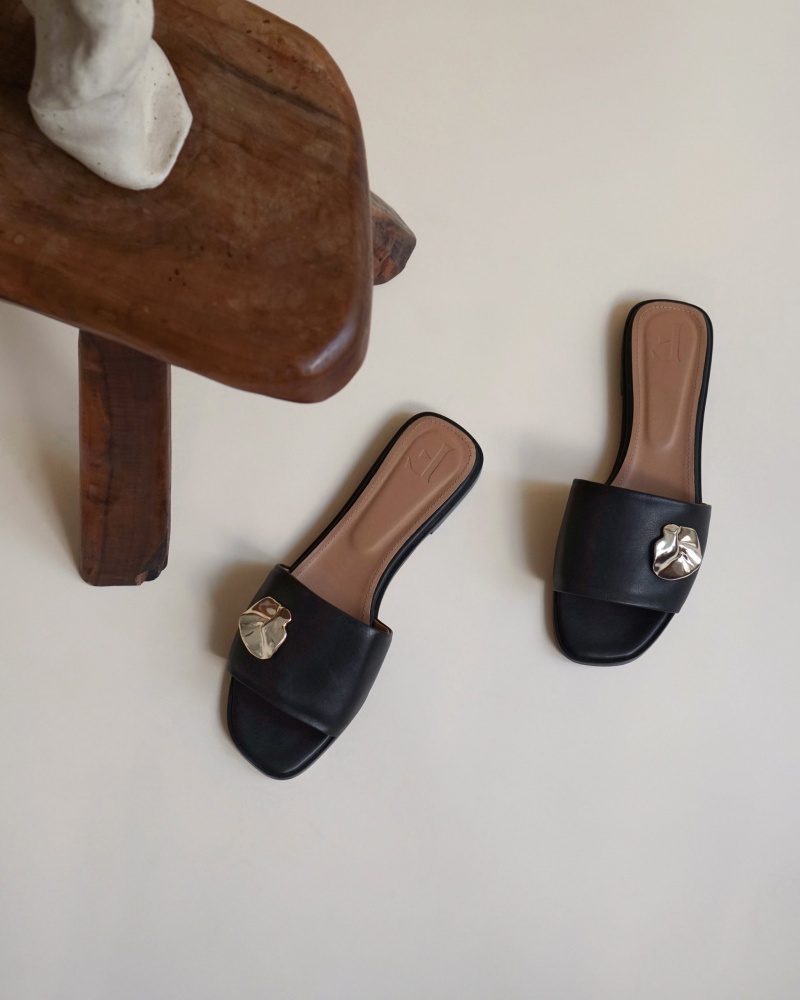 Sandalias Flattered Mira Cuero Zapatos Negros | FMXHY67731