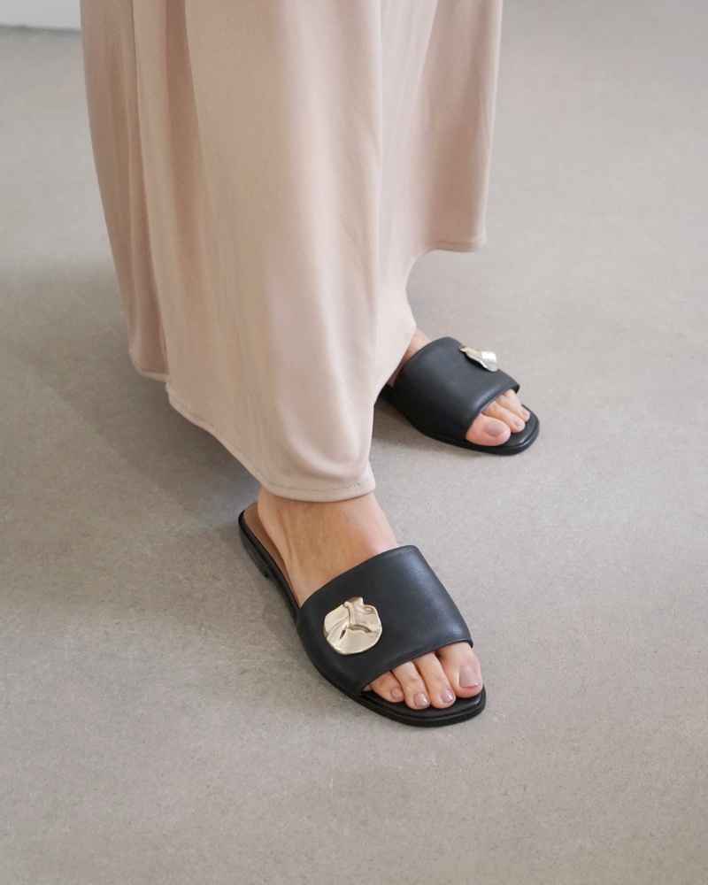 Sandalias Flattered Mira Cuero Zapatos Negros | FMXHY67731