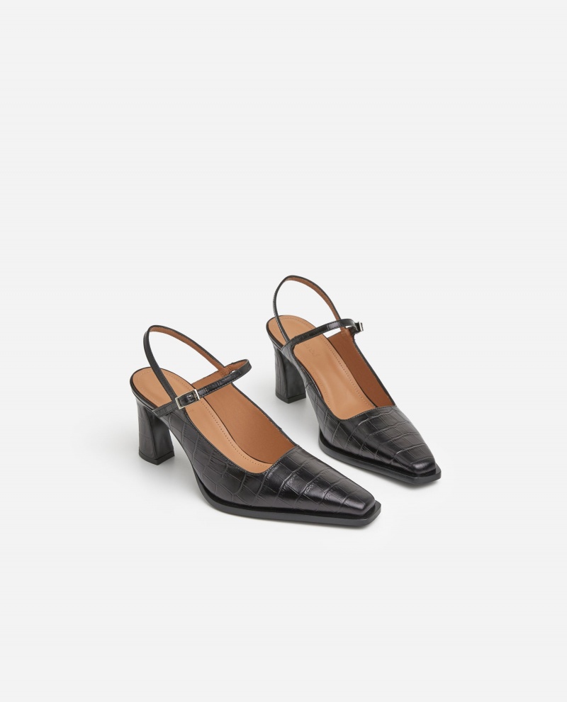 Tacones Flattered Alya Cuero Zapatos Negros | MXQAV69530